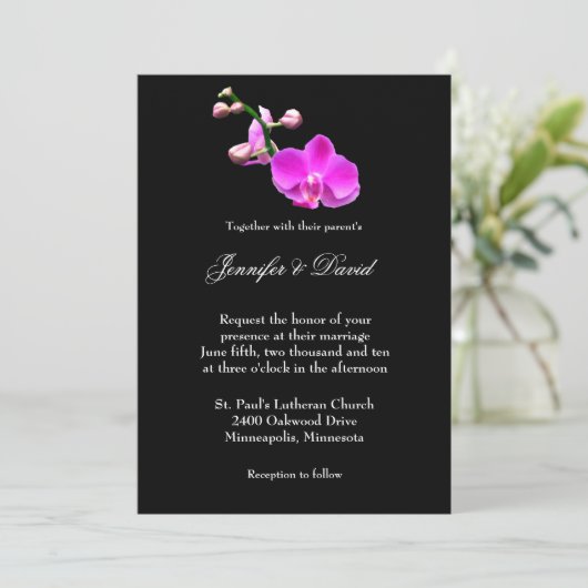 Uitnodiging tot een donkerroze orchidee bruiloft (Staand voorkant)