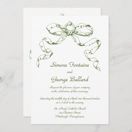 Uitnodiging tot een groene bow Swag Wedding (Voorkant / Achterkant)