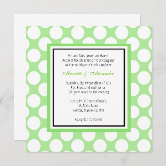 Uitnodiging tot een groene pokadootweddenschap (Voorkant / Achterkant)