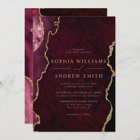 Uitnodiging tot een huwelijk met zwarte en Bourgog (Voorkant / Achterkant)