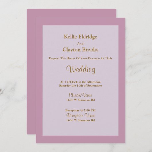 Uitnodiging tot een lichte Paarse weddenschap (Voorkant / Achterkant)