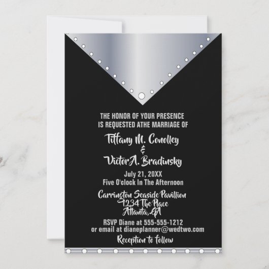 Uitnodiging tot een modern huwelijk met zwarte en  (Voorkant)