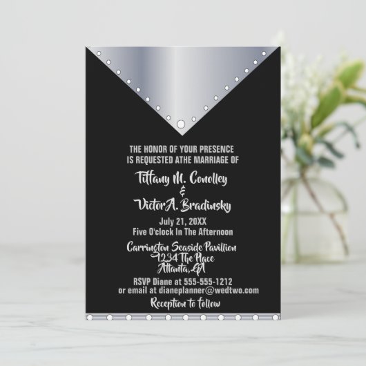 Uitnodiging tot een modern huwelijk met zwarte en  (Staand voorkant)