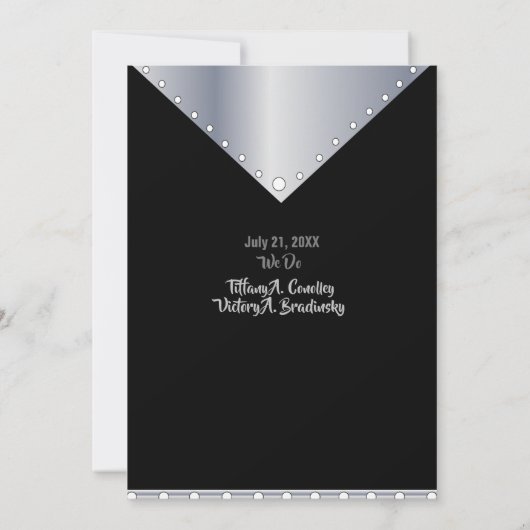 Uitnodiging tot een modern huwelijk met zwarte en  (Achterkant)