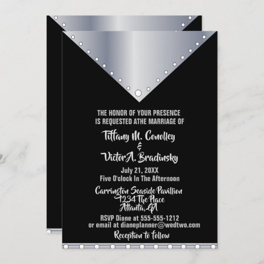 Uitnodiging tot een modern huwelijk met zwarte en  (Voorkant / Achterkant)