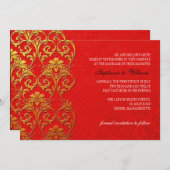 Uitnodiging tot een rode en goudzwevende bruiloft (Voorkant / Achterkant)