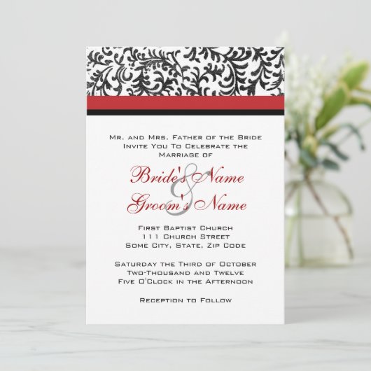 Uitnodiging tot een rood en zwart huwelijk (Staand voorkant)