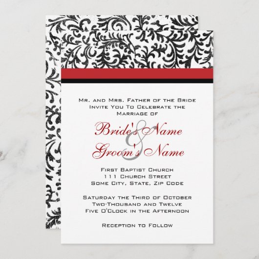 Uitnodiging tot een rood en zwart huwelijk (Voorkant / Achterkant)