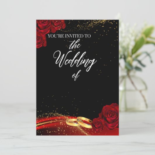 Uitnodiging tot een rood en zwart huwelijk (Staand voorkant)