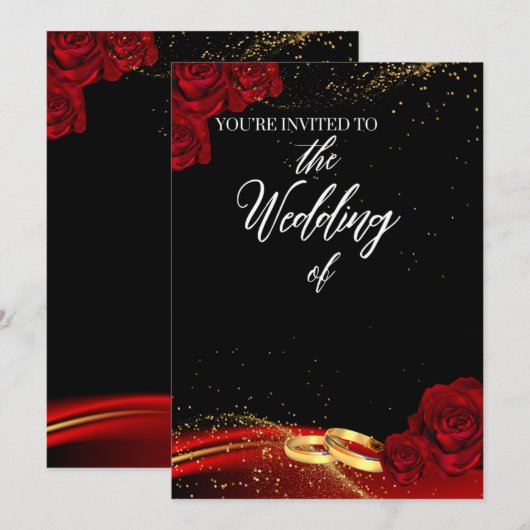 Uitnodiging tot een rood en zwart huwelijk (Voorkant / Achterkant)