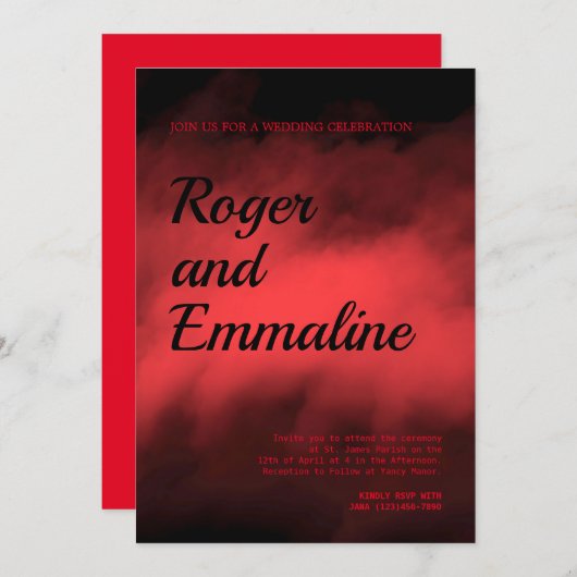 Uitnodiging tot een rood en zwart huwelijk (Voorkant / Achterkant)