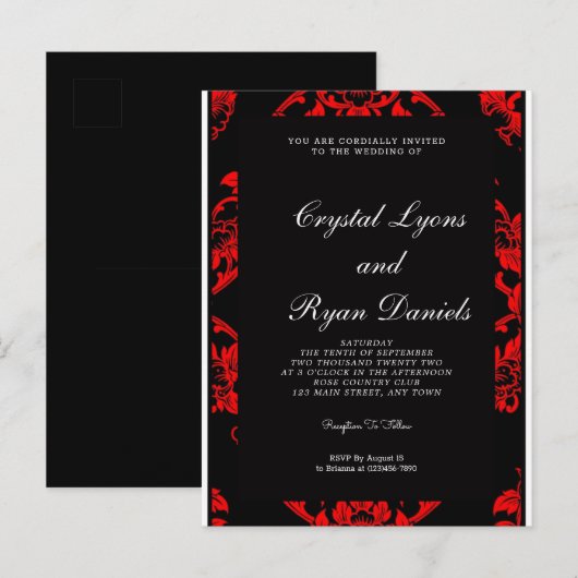 Uitnodiging tot een rood en zwart Victoriaans huwe (Voorkant / Achterkant)