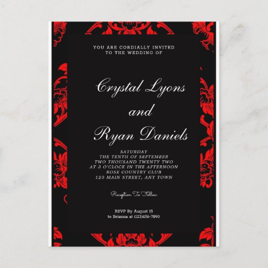Uitnodiging tot een rood en zwart Victoriaans huwe (Voorkant)