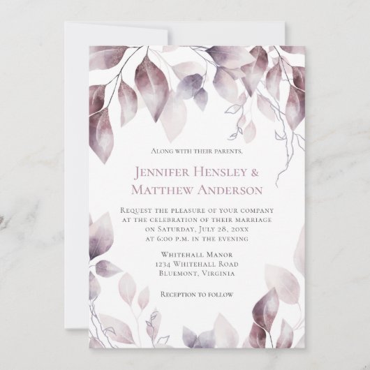 Uitnodiging tot een roze botanische bruiloft uit t (Voorkant)