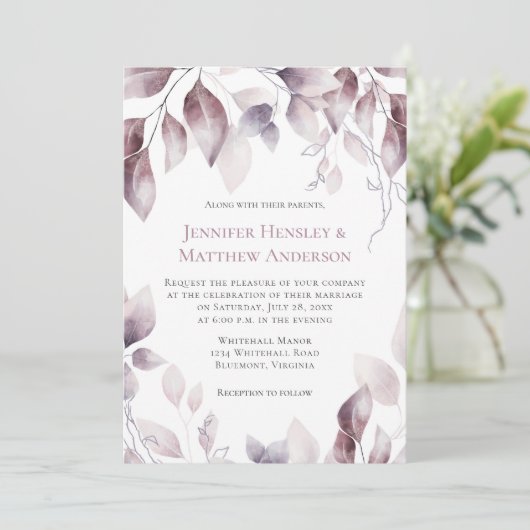 Uitnodiging tot een roze botanische bruiloft uit t (Staand voorkant)