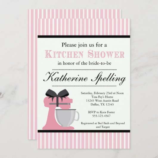 Uitnodiging tot een roze keukenbridale bruiloft (Voorkant / Achterkant)