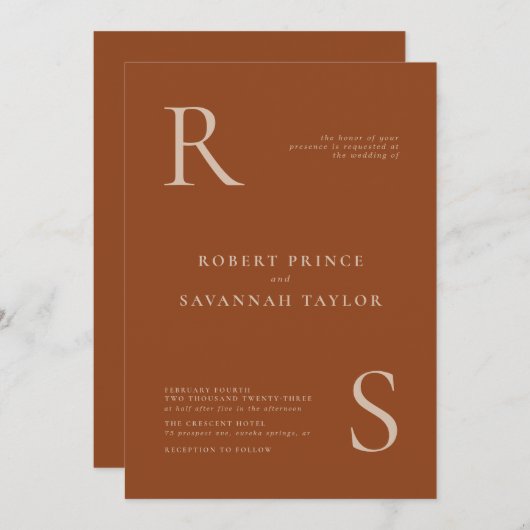 Uitnodiging tot een verbrand Oranje minimalistisch (Voorkant / Achterkant)