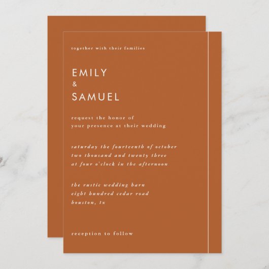 Uitnodiging tot een verbrand Oranje minimalistisch (Voorkant / Achterkant)