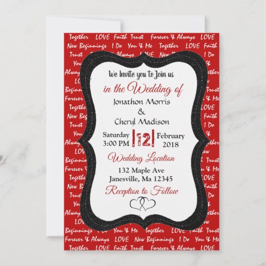 Uitnodiging tot een zwart en rood huwelijk (Voorkant)