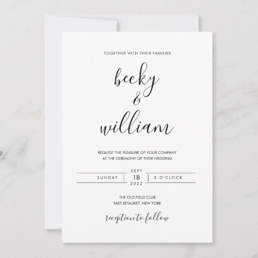 Uitnodiging tot een zwart-wit modern minimalistisc (Voorkant)