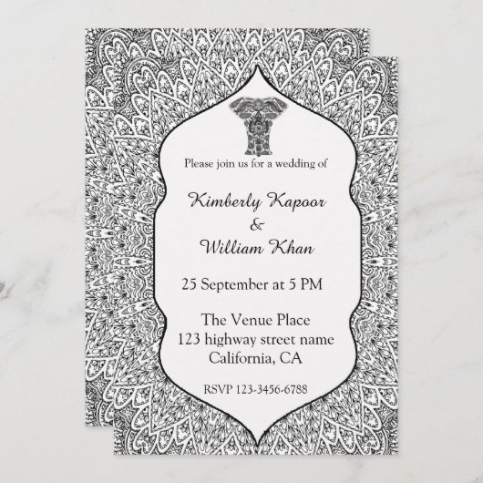 Uitnodiging tot een zwarte en witte bruiloft (Voorkant / Achterkant)