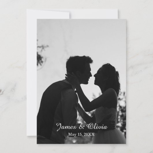 Uitnodiging tot een zwarte en witte minimale bruil (Achterkant)