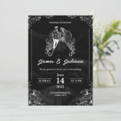 Uitnodiging tot een zwarte en witte moderne bruilo (Staand voorkant)