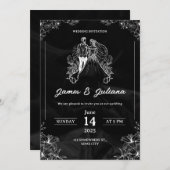 Uitnodiging tot een zwarte en witte moderne bruilo (Voorkant / Achterkant)