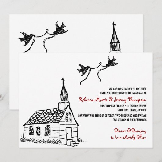 Uitnodiging tot een zwarte en witte rode kegel (Voorkant / Achterkant)