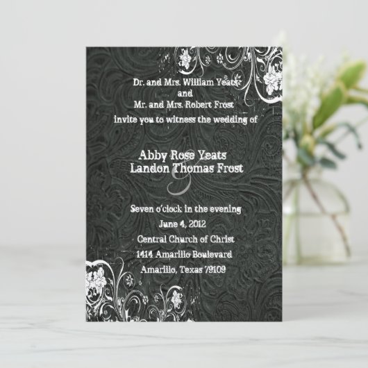 Uitnodiging tot een zwarte leder en een witte lace (Staand voorkant)