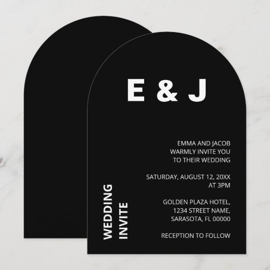 Uitnodiging tot een zwarte moderne minimalistische (Voorkant / Achterkant)