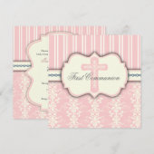  uitnodiging tot eerste communiqué roze Damask (Voorkant / Achterkant)