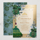 Uitnodiging tot Emerald Green Princess Quinceañera (Voorkant / Achterkant)