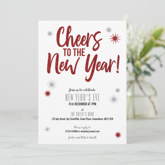 Uitnodiging tot Eve van Cheers Silver & Red (Staand voorkant)