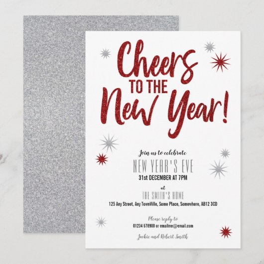 Uitnodiging tot Eve van Cheers Silver & Red (Voorkant / Achterkant)