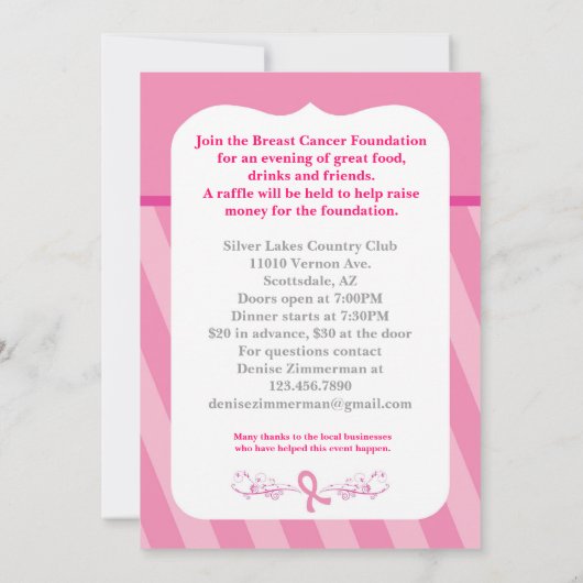 Uitnodiging tot evenement met roze lint-borstkanke (Achterkant)