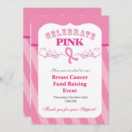 Uitnodiging tot evenement met roze lint-borstkanke (Voorkant / Achterkant)