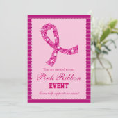 Uitnodiging tot evenement met roze lint-borstkanke (Staand voorkant)