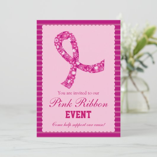 Uitnodiging tot evenement met roze lint-borstkanke (Staand voorkant)