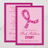 Uitnodiging tot evenement met roze lint-borstkanke (Voorkant / Achterkant)