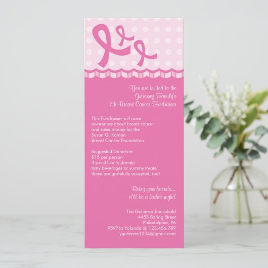 Uitnodiging tot evenement met roze lint-borstkanke (Staand voorkant)