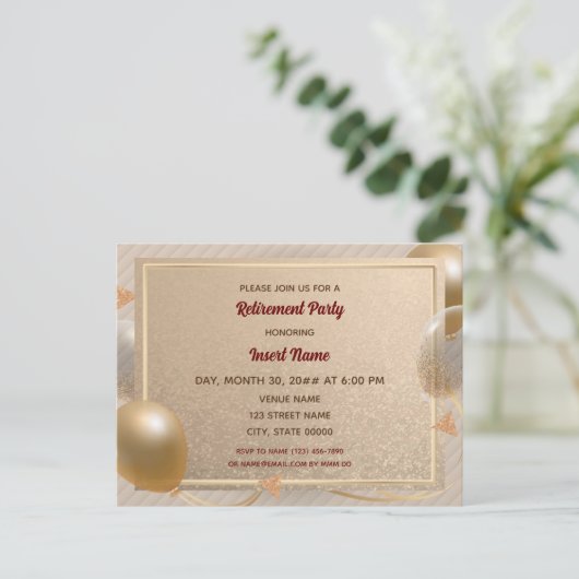 uitnodiging tot fancy pensionering (Staand voorkant)