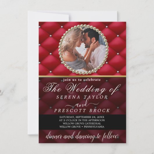 Uitnodiging tot fancy Rode Foto-bruiloft (Voorkant)