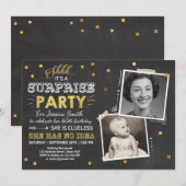 Uitnodiging tot feestdag Chalkboard Gold (Voorkant / Achterkant)