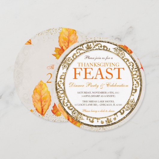 Uitnodiging tot feestdag Thanksgiving (Voorkant / Achterkant)