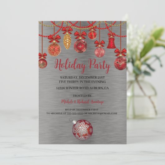 Uitnodiging tot feestdag voor feestelijke Rode Orn (Staand voorkant)