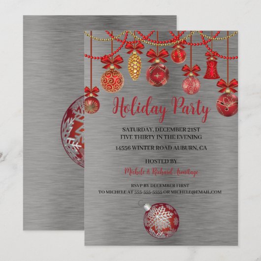 Uitnodiging tot feestdag voor feestelijke Rode Orn (Voorkant / Achterkant)