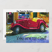 Uitnodiging tot feestvieren met klassieke auto (Voorkant / Achterkant)