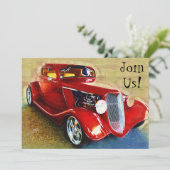 Uitnodiging tot feestvieren met klassieke auto (Staand voorkant)