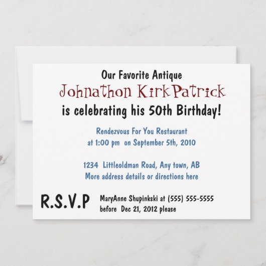 Uitnodiging tot feestvieren met klassieke auto (Achterkant)